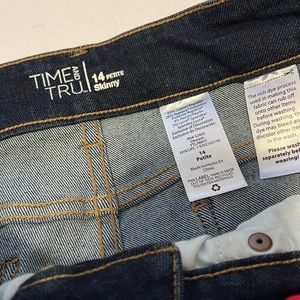 dark denim jeans with a little distress (petite)